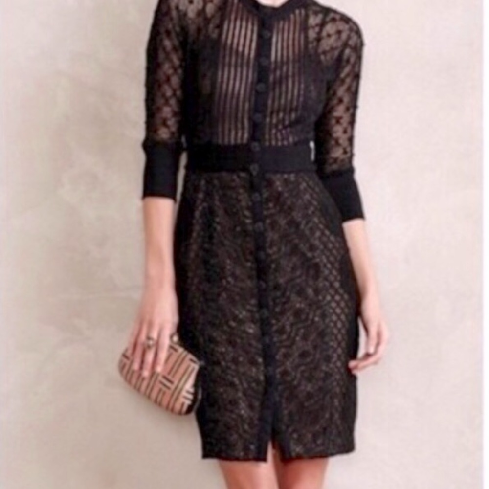 Black Lace Button-Front Sheath Dress